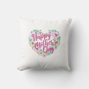 Fête des mères Coeur rose floral Oreiller