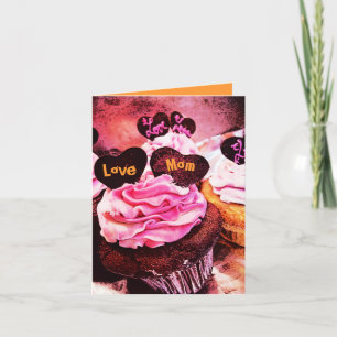 Fête des mères Cupcake Love Maman Carte orange