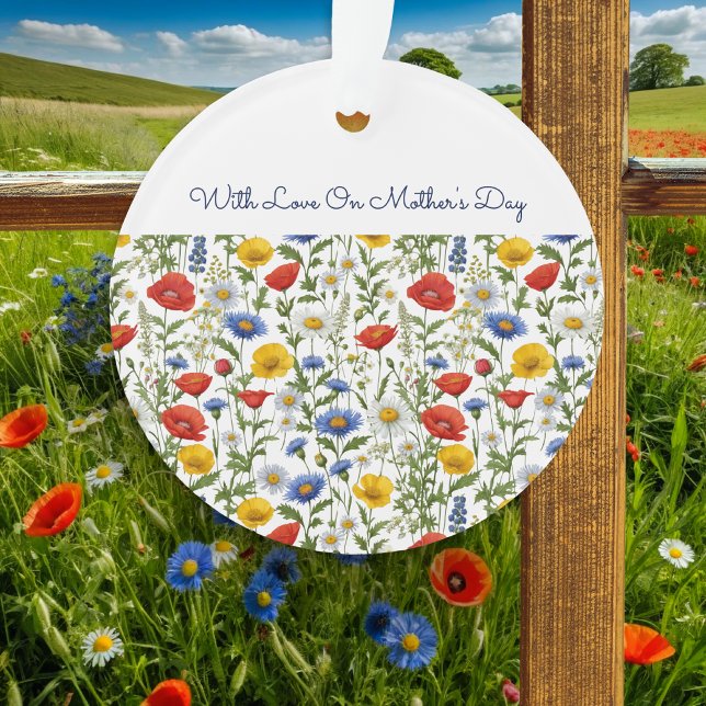 Fête des mères Fleurs sauvages colorés Personnalis (A pretty ornament for Mother's Day, with colorful wildflowers pattern and your own custom text)