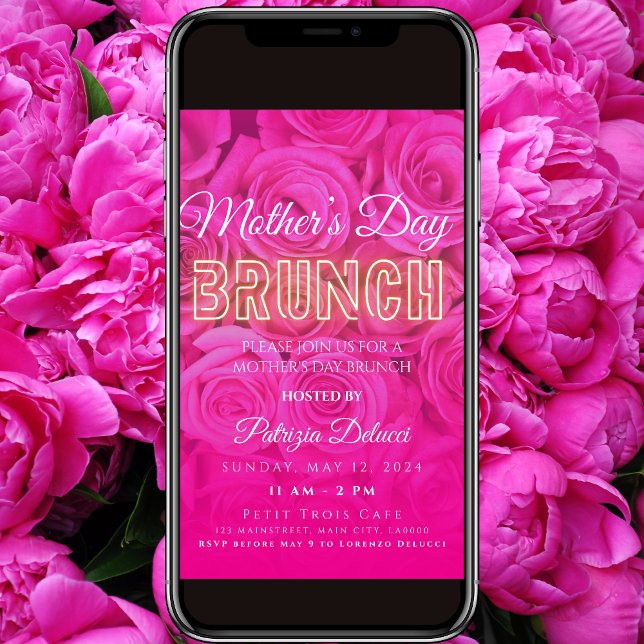 Fête des mères Invitation Neon Rose Rose rose (Créateur téléchargé)