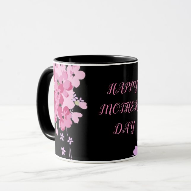 "Fête des mères", mug combiné en fleurs noires et  (Devant gauche)