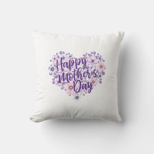 Fête des Mères Purple Floral Coeur | Oreiller (Recto)
