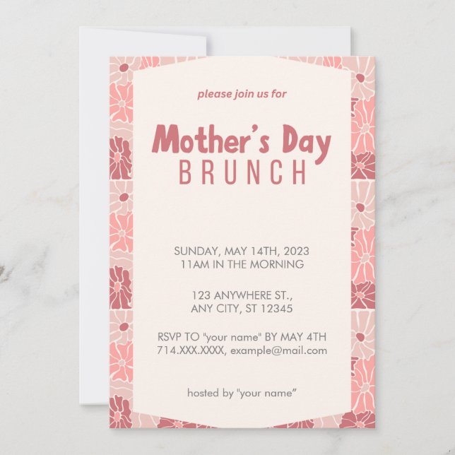 Fête des Mères Rose Floral Invitation Brunch (Devant)