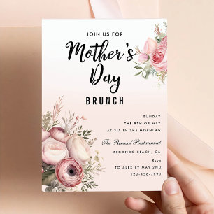 Fête des Mères Rose Floral Invitation de Brunch Pa