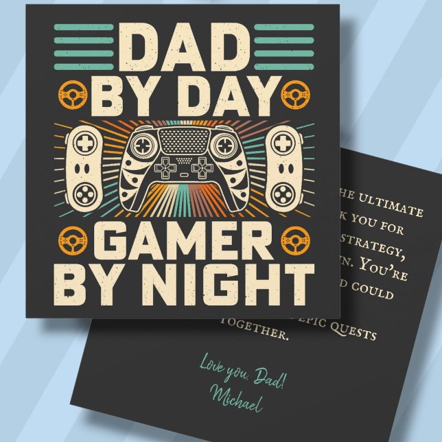 Fête des pères papa par jour Gamer par carte de nu (Father's day Dad by day Gamer by night card)