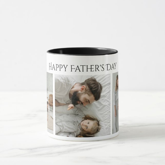 Fête des pères Photo Mug - Custom 3 Photos & Texte (Centre)