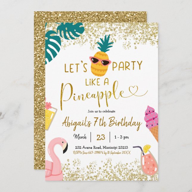 Fête d'été comme un ananas Invitation d'anniversai (Devant / Derrière)