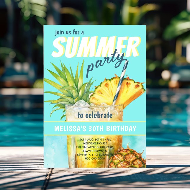 Fête d'été tropical Invitation d'anniversaire (Créateur téléchargé)