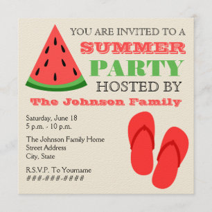 Fête d'été Watermelon & Flip Flops Invitation