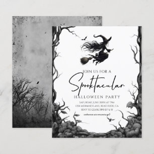 Fête d'Halloween moderne Invitation noire et blanc