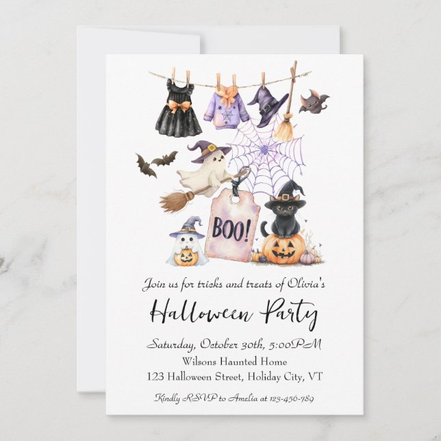 Fête d'Halloween Whimsical Invitation Cute Cat (Devant)