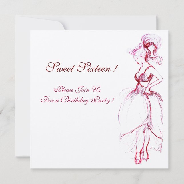 FÊTE DOUCE JEUNE FILLE 16 ANS INVITATION ROSE FANT (Devant)
