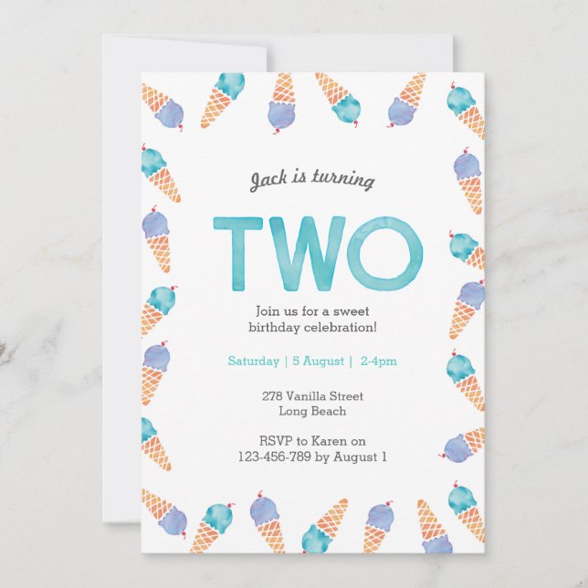 Fête du 2ème anniversaire | Invitation à la crème  (Devant)