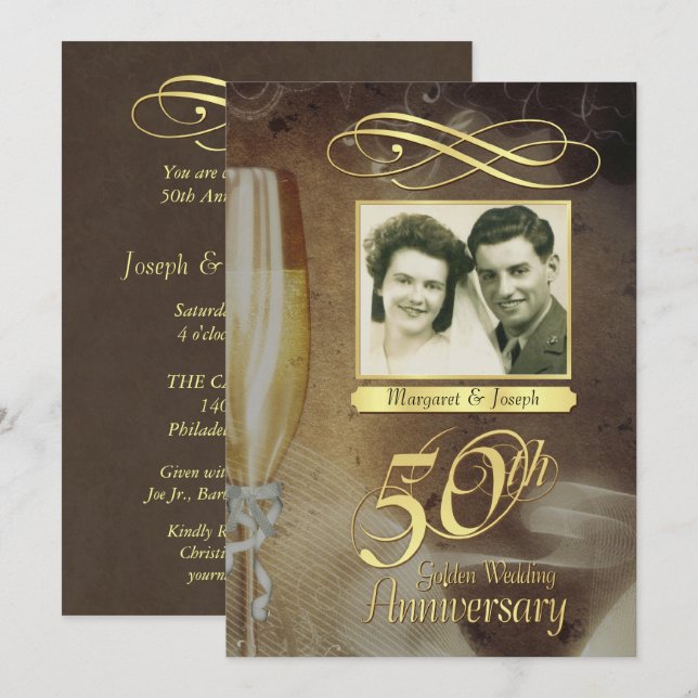 Fête du 50e Anniversaire - Cartes d'invitation for (Devant / Derrière)