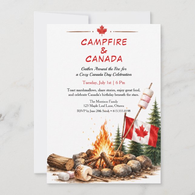 Fête du Canada Invitation BBQ Feu de Camp Convivia (Devant)