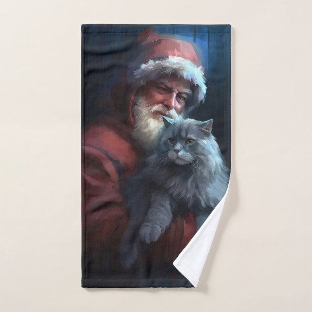 Fête du Père Noël du chat bleu russe (Serviette à main)