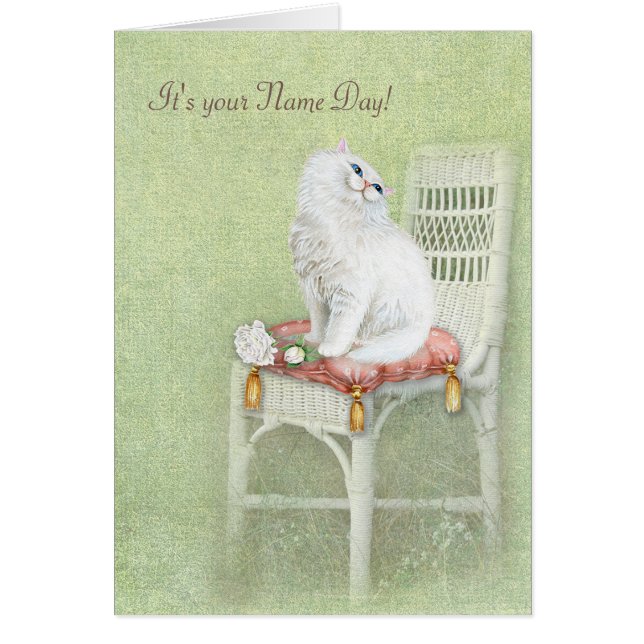 Fête du prénom Chat Persan sur une Chaise en Osier (Devant)