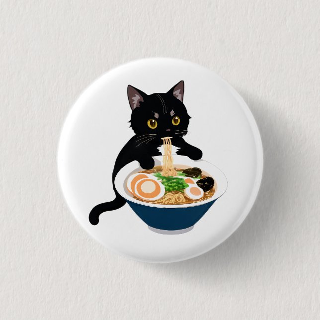 Fête du Ramen Meow-Tastic : Beau Badge de chat (Devant)