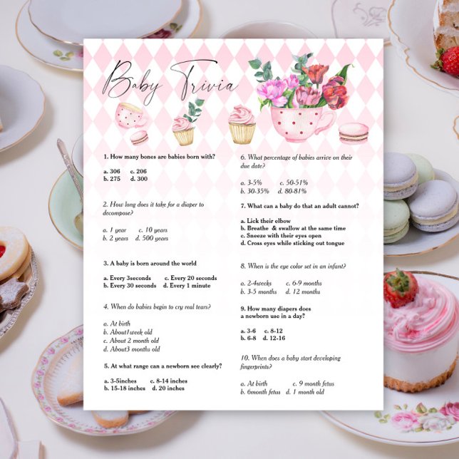 Fête du thé floral - Baby Trivia | Jeu baby shower (Créateur téléchargé)