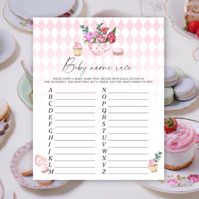 Fête du thé floral - jeu de course de nom de bébé (Créateur téléchargé)