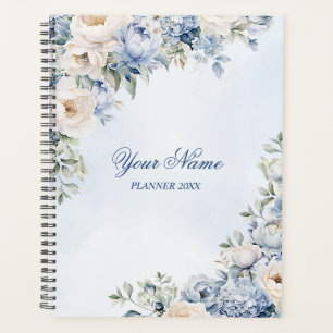 Fête Dusty Blue Watercolor Fleurs d'ivoire Feuille
