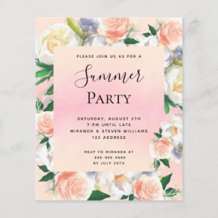 Fête estivale rose floral rose invitation