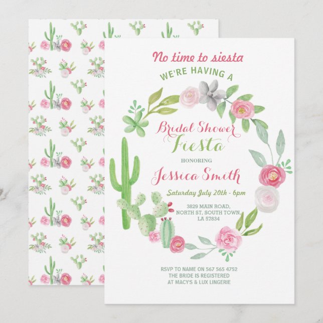 Fête Fête de l'mariée de Cactus Fiesta Invitation  (Devant / Derrière)