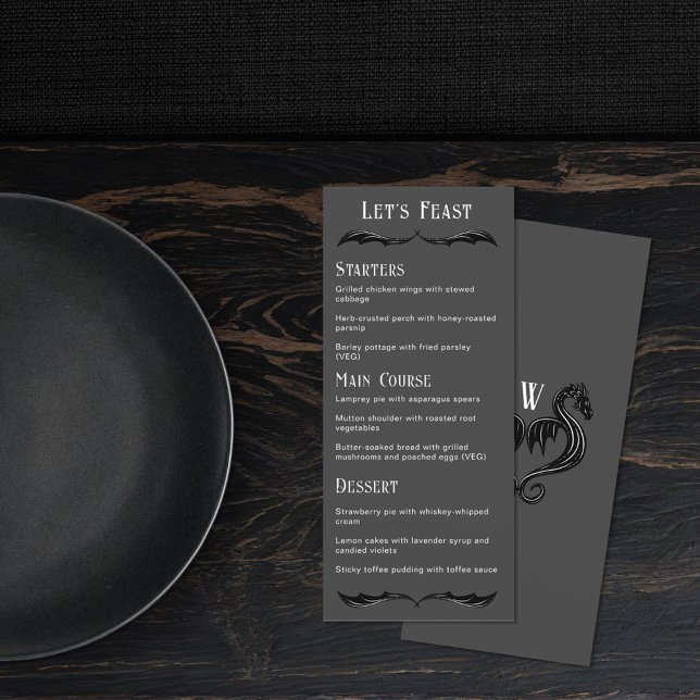 Fête Gris noir Dragon Imaginaire menu Mariage (Créateur téléchargé)