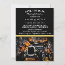 Fête Hot Rod mariage à feu Save The Date