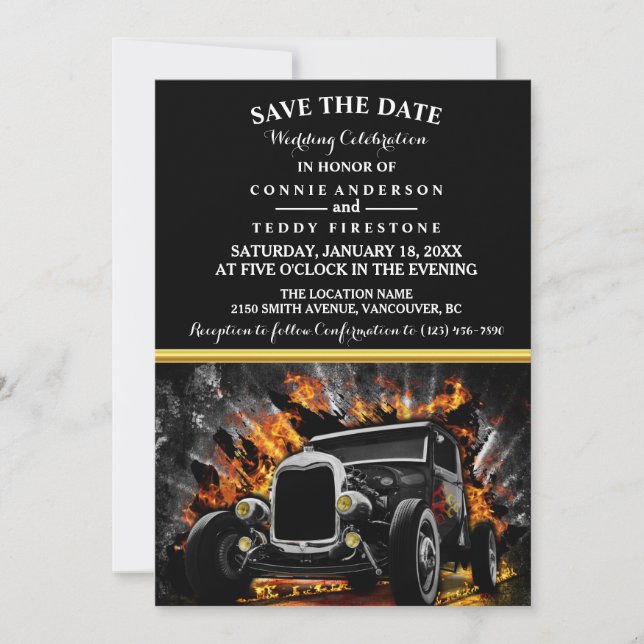 Fête Hot Rod Wedding Save The Date (Devant)
