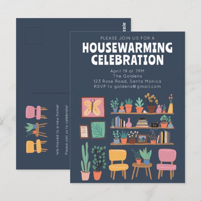 Fête Invitation Cute Living Room Shelts (Devant / Derrière)