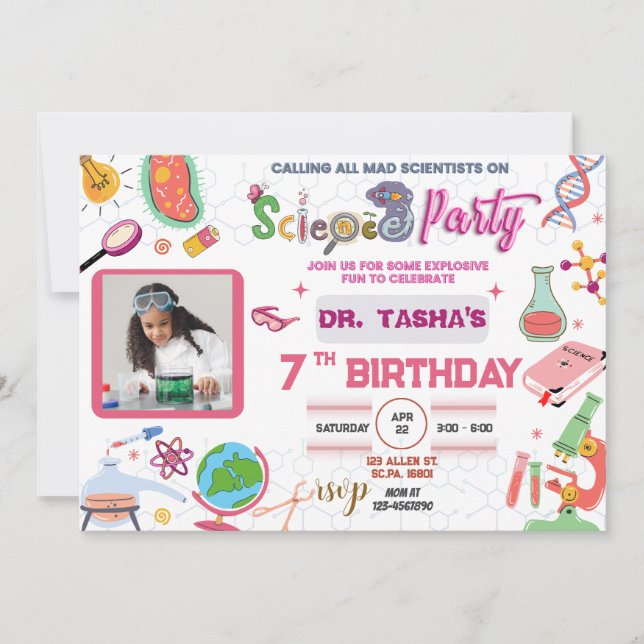 Fête Mad Science Invitation Anniversaire Pour Fill (Devant)