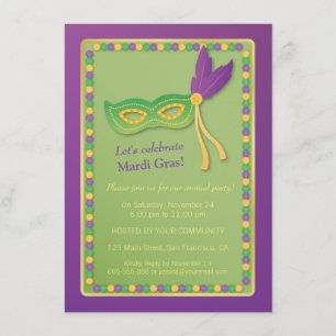 Fête Masque et perles Mardi Gras Invitations