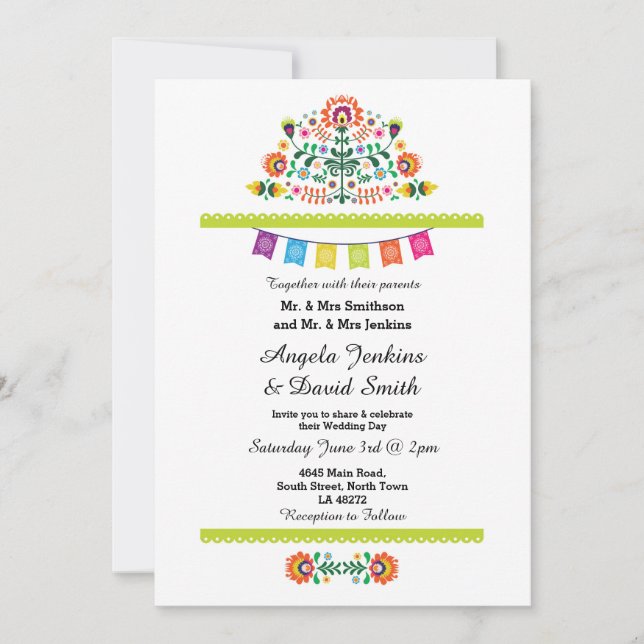 Fête mexicaine de mariage Invitation colorée (Devant)