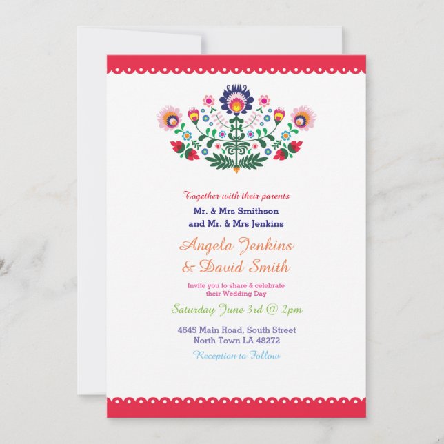 Fête mexicaine de mariage Invitation colorée (Devant)