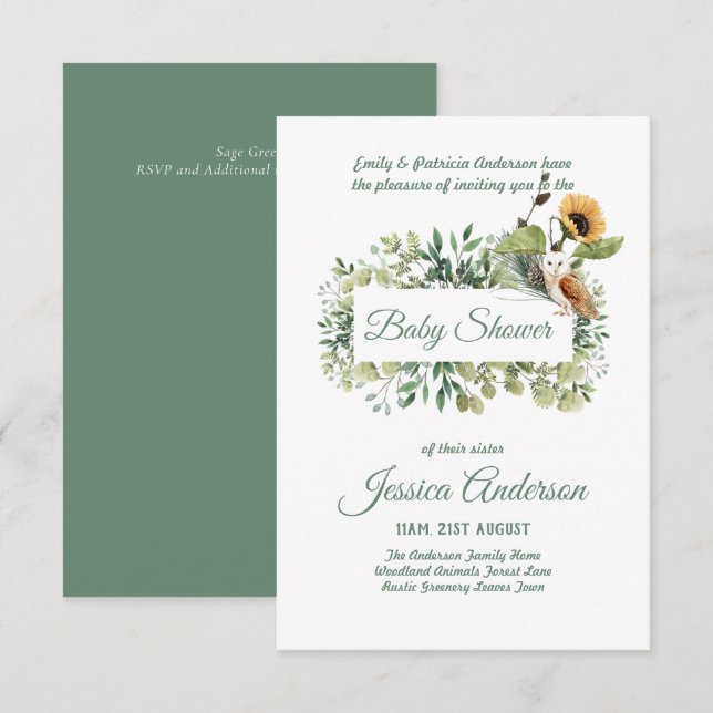 Fête Prénatale Invitations Flore et Faune de la Fo (Devant / Derrière)