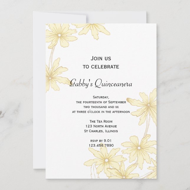 Fête Quinceanera Daisies Jaunes Invitation (Devant)
