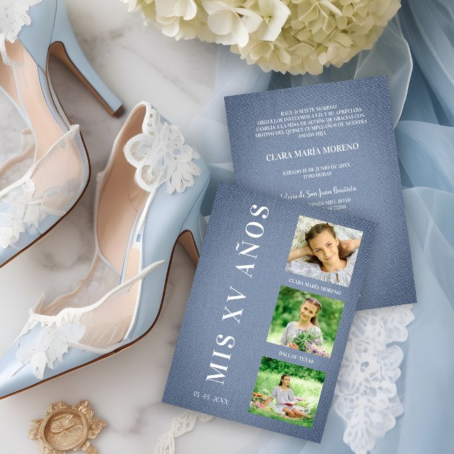 Fête Quinceañera Espagnol Texture Textile Bleu (Créateur téléchargé)