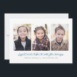 Fête religieuse trois cartes photos<br><div class="desc">"Lumière et vie à tout ce qu'il apporte" de Hark the Herald Angel Sing contre une bande d'aquarelle bleue avec 3 photos - la carte de Noël chrétienne parfaite pour envoyer des réjouissances de vacances à des amis et la famille.</div>