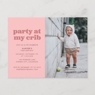 Fête rose à My Crib 1st Birthday Party Invitation