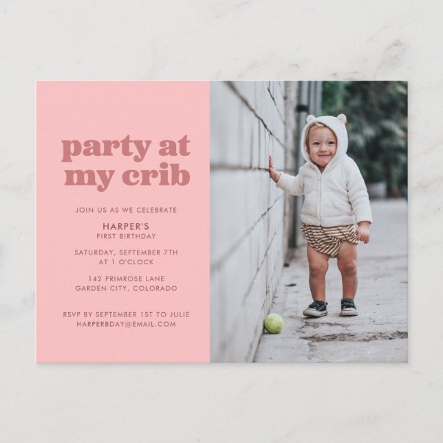 Fête rose à My Crib 1st Birthday Party Invitation (Devant)