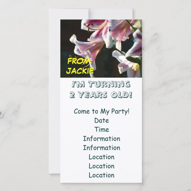 FÊTE SES 2 ANS ! Cartons d'invitation pour anniver (Devant)