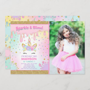 Fête Slime Invitation Anniversaire Unicorn Slime