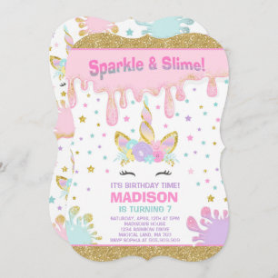 Fête Slime Invitation Anniversaire Unicorn Slime