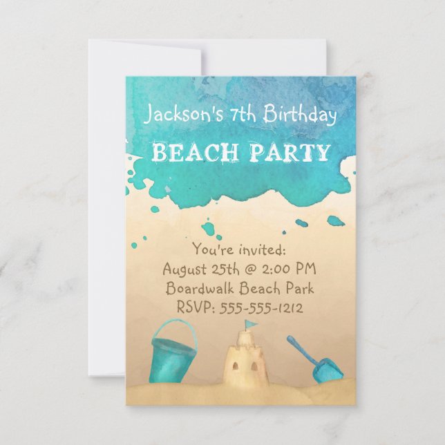 Fête sur la plage, invitation personnalisée pour u (Devant)