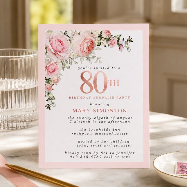 Fête surprise pour 80e anniversaire, floral rose p (Créateur téléchargé)