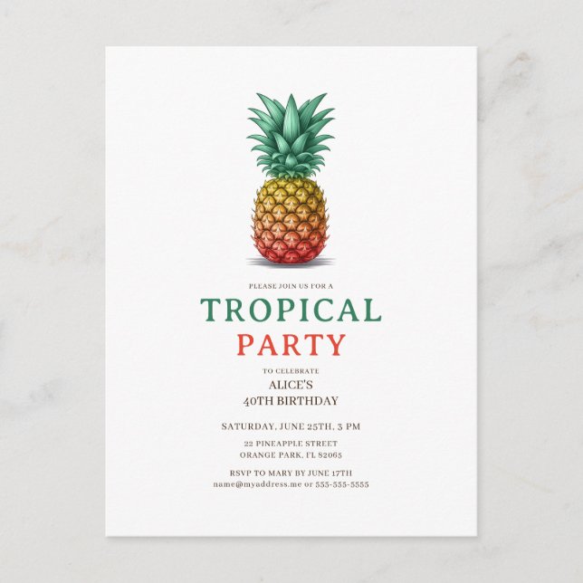 Fête tropicale avec invitation à l'ananas rétro (Devant)