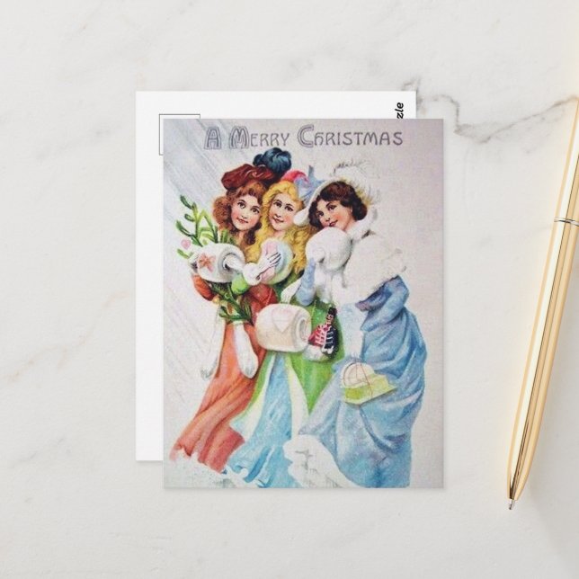 fête vintage Noël dames Holiday Carte postale (Devant/Arrière en situation)