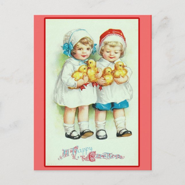 Fêtes Annuelles Filles et poupons pour bébés Cartes de Pâques Vint (Devant)