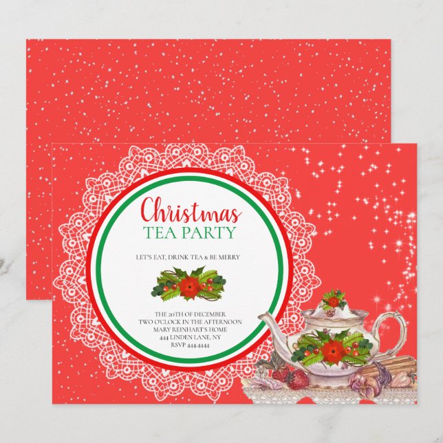 Fêtes de Noël Tea Party Invitations (Devant / Derrière)